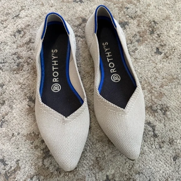 Rothy's Women The Point Ballet Flats Size 8 Cream and Gray - Picture 1 of 4
